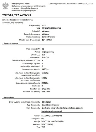 Toyota Avensis cena 49000 przebieg: 138092, rok produkcji 2015 z Żarów małe 407